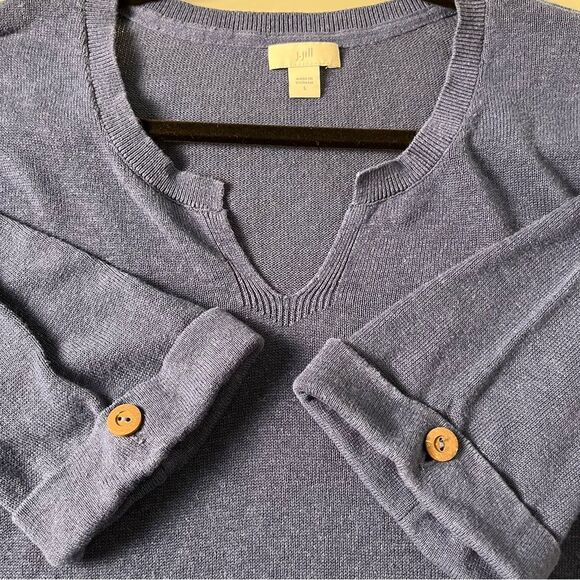 J Jill Linen Blend Blue V-neck Womens Large Knit 3/4 Sleeve Tunic - Picture 4 of 6